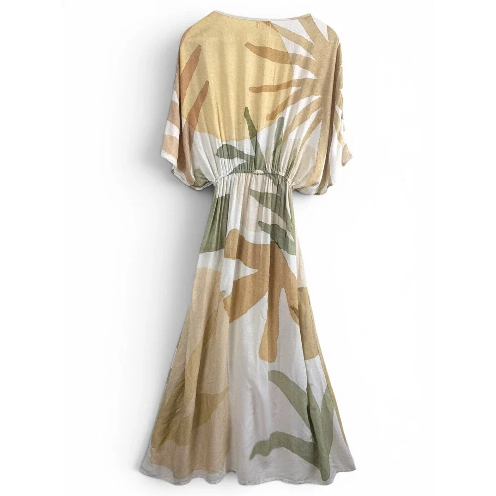 world market mira kaftan earth tone boho naturecore coastal women's dress s/m - Picture 10 of 14